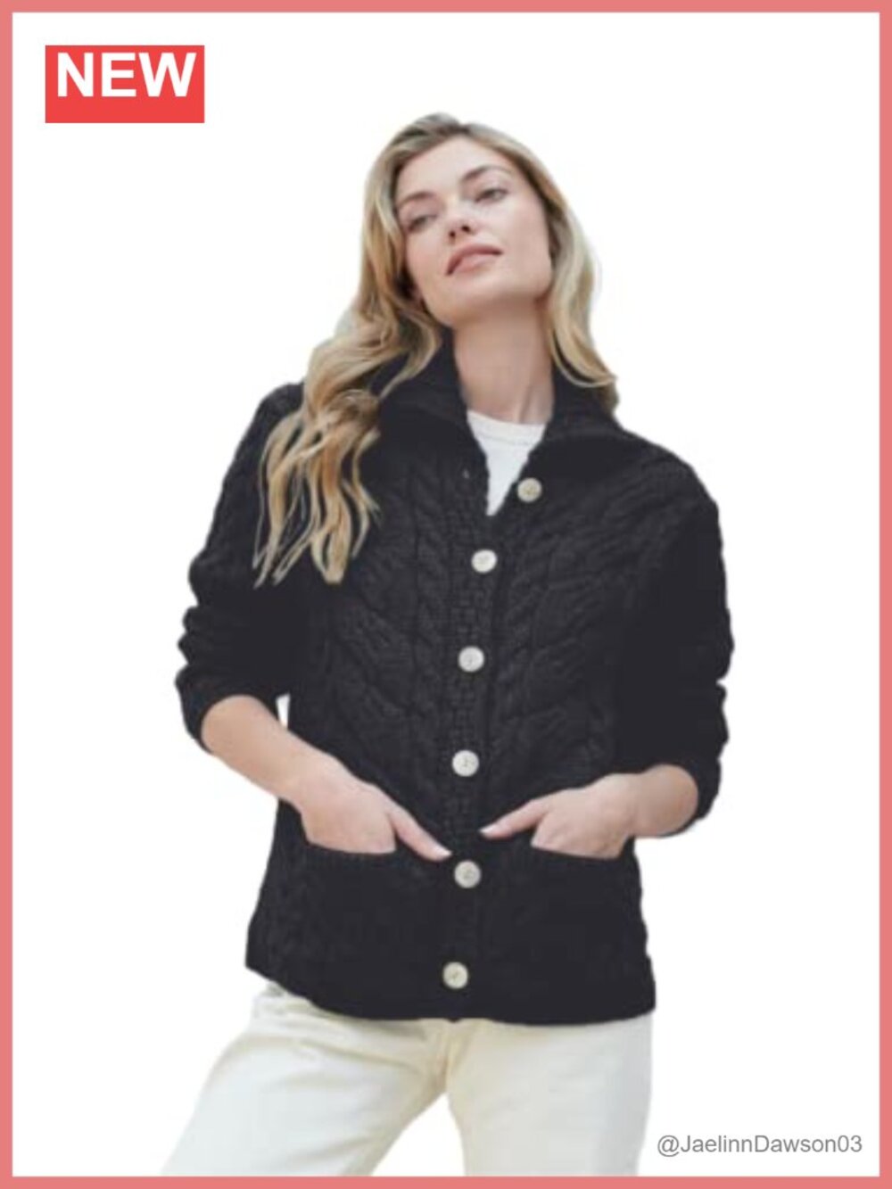Merino Wool Cable Knit Shawl Collar Button Cardigan L
